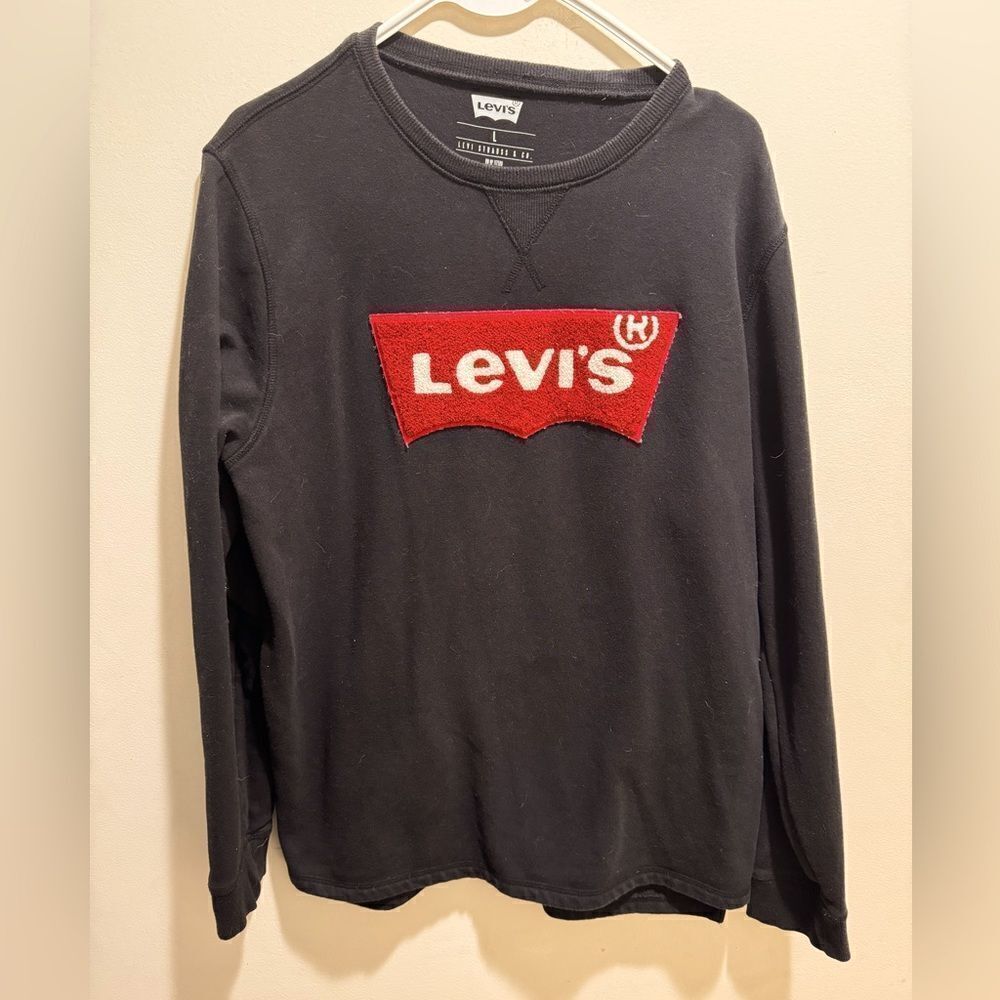 Levi's Men's Logo Chenille Logo Crewneck Sweatshirt Black Size L
